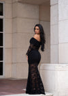 Morphe Essence Lace Ruched Maxi Dress Black