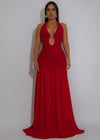 Sculpted Flame ruched Maxi Dress Red