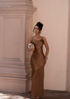Luminous Sheerfall Satin Maxi Dress Brown