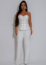 Gridlock Glam Rhinestone Pearl Pant Set White