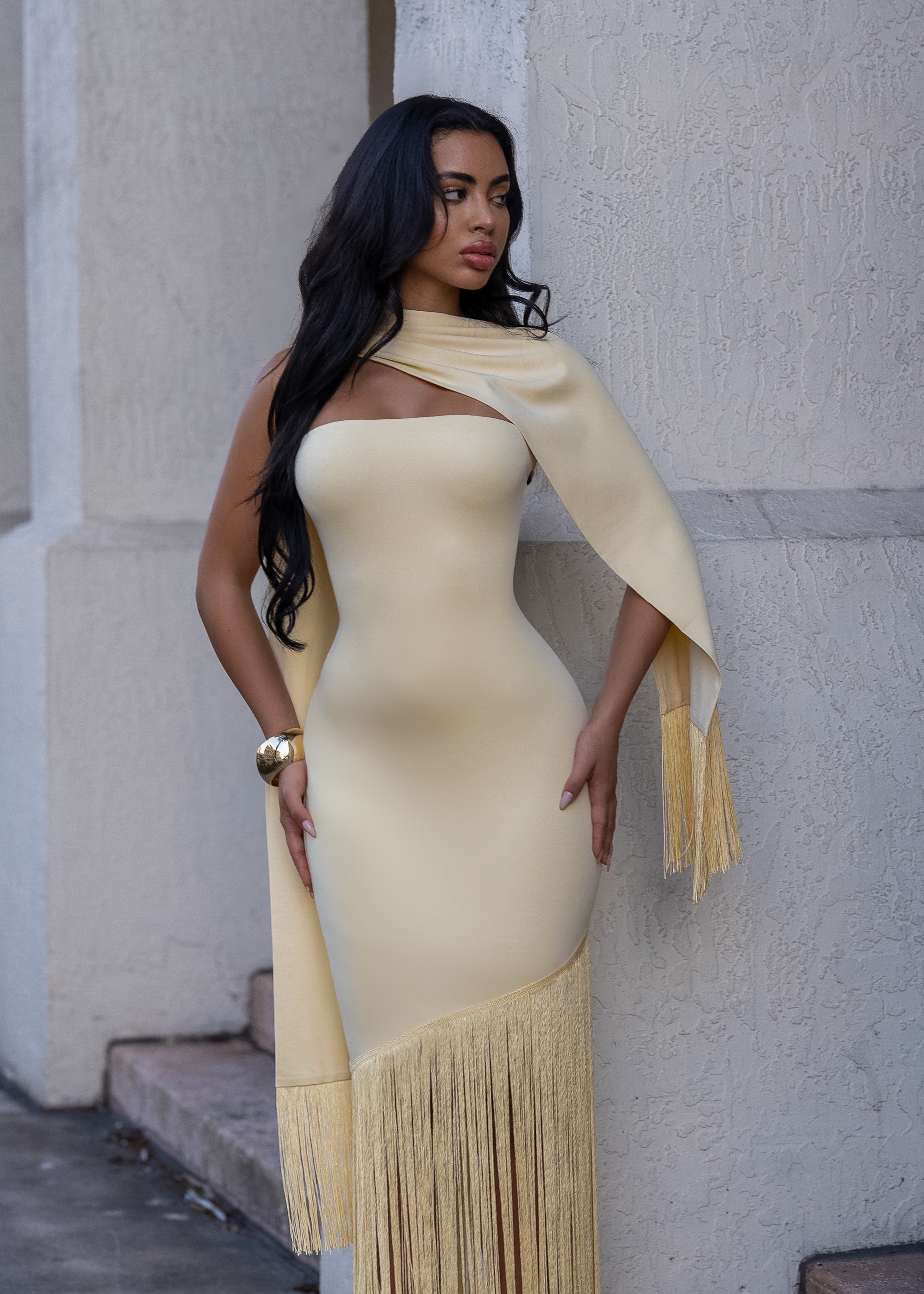 Endless Allure Fringes Maxi Dress Yellow