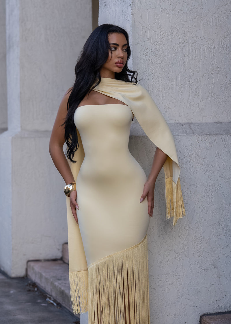 Endless Allure Fringes Maxi Dress Yellow