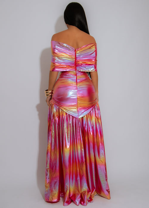 Ocean Spell Ruched Maxi Dress Pink