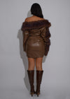Glacier Reign Ruched Faux Leather Mini Dress Brown