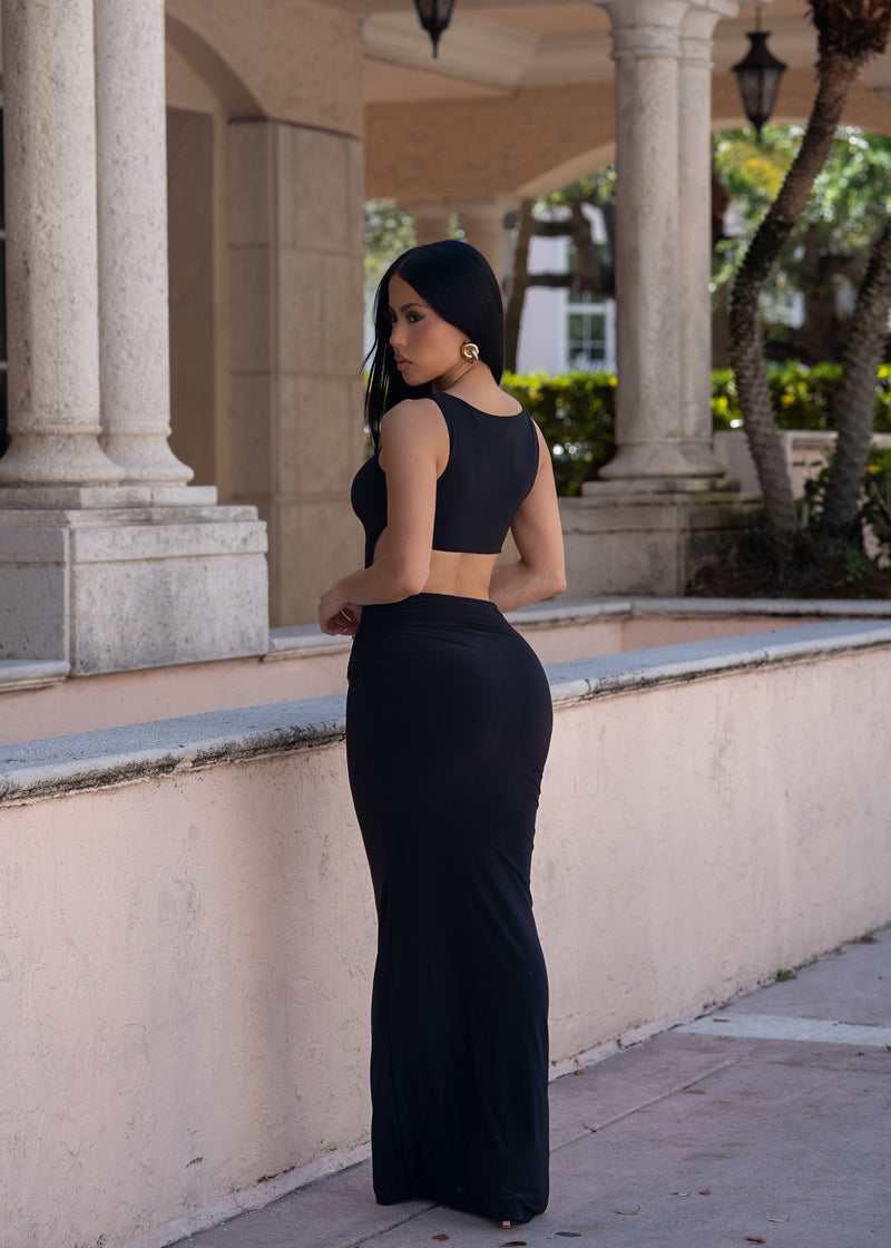 Lune Reverie Ruched Maxi Dress Black