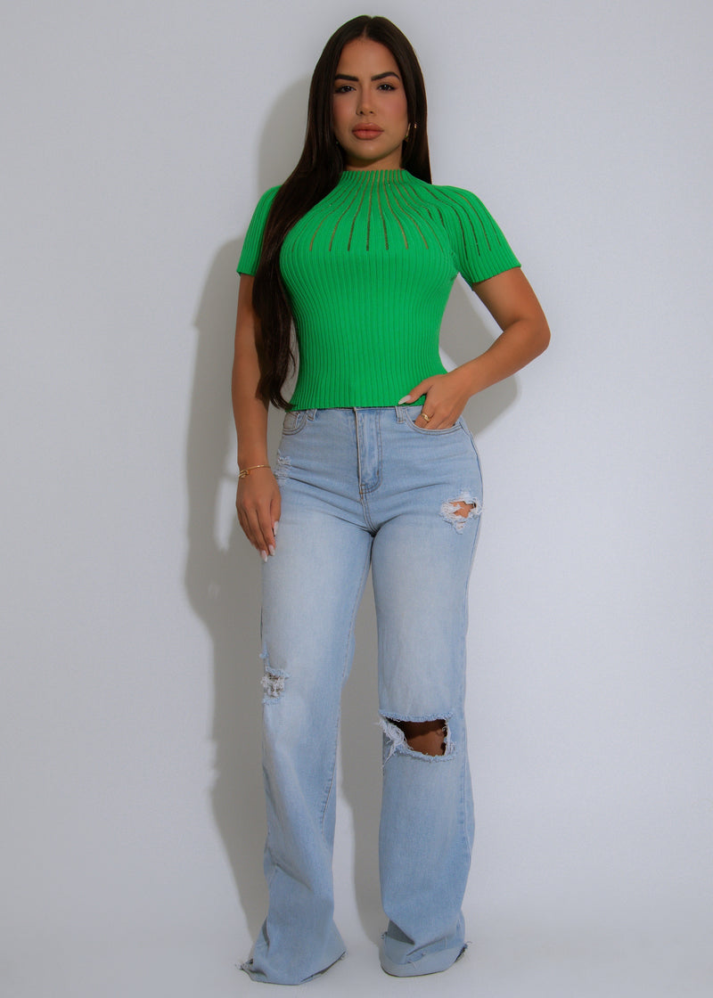 The Vibe Line Tee Ribbed Long Top Green