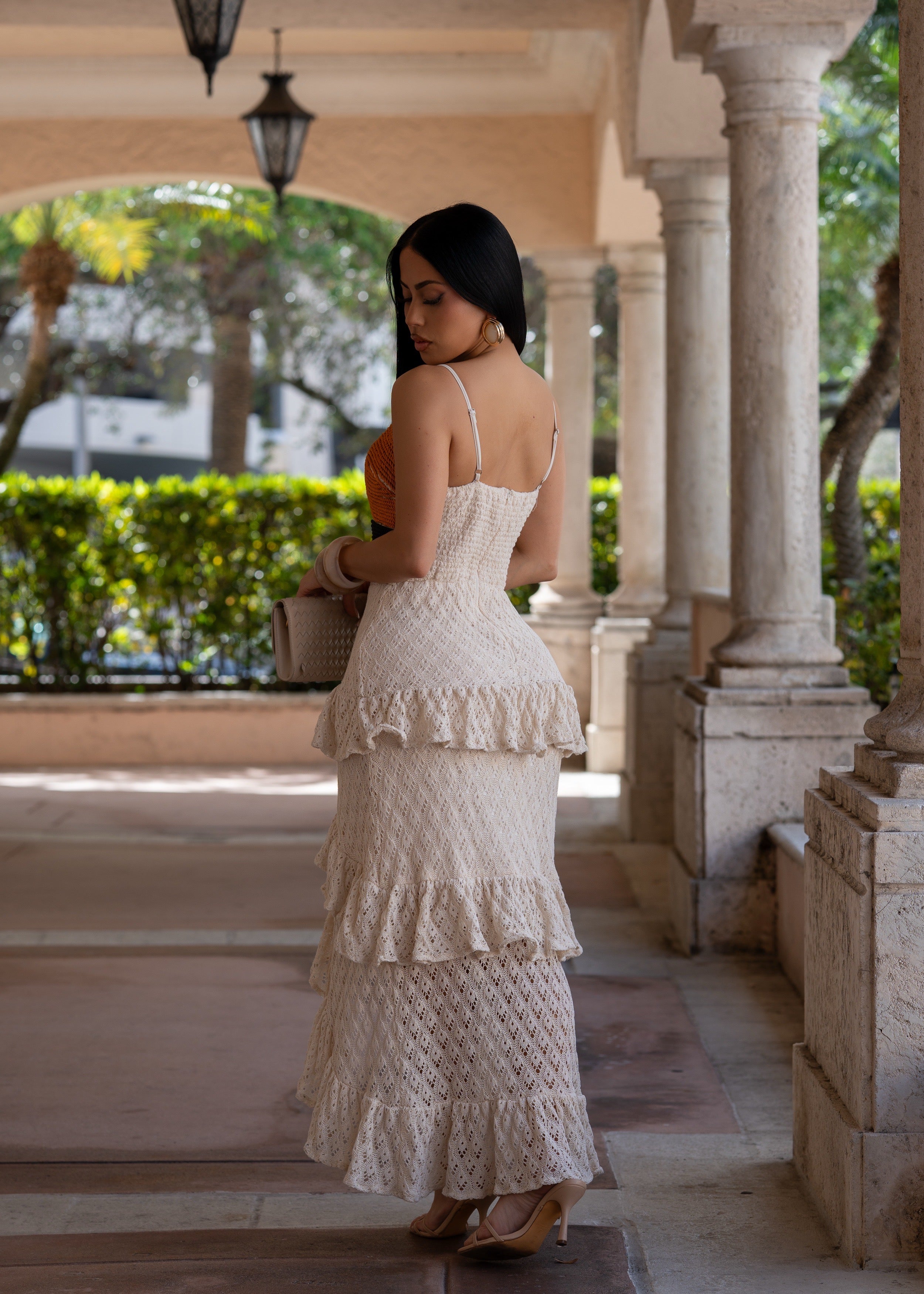 Cabana Muse Crochet ruched Maxi Dress Nude