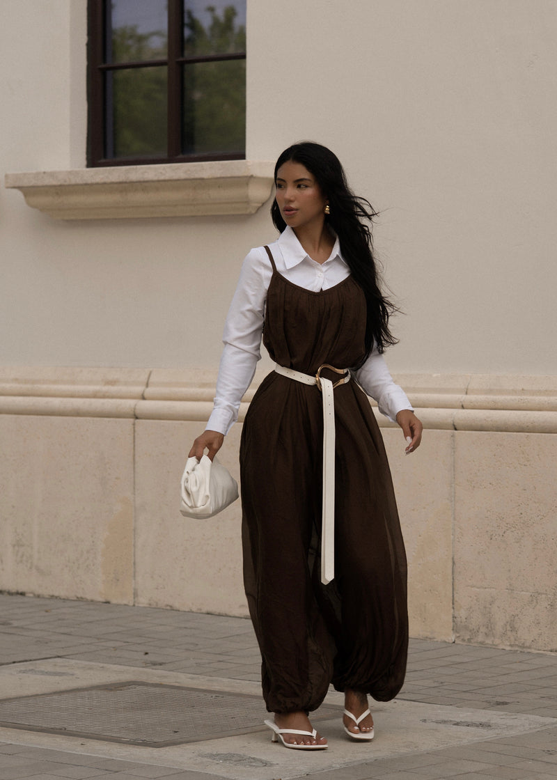 Effortless Essence Ruched Jumpsuit Brown