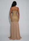 Petal Sequence Glitter Maxi Dress Gold