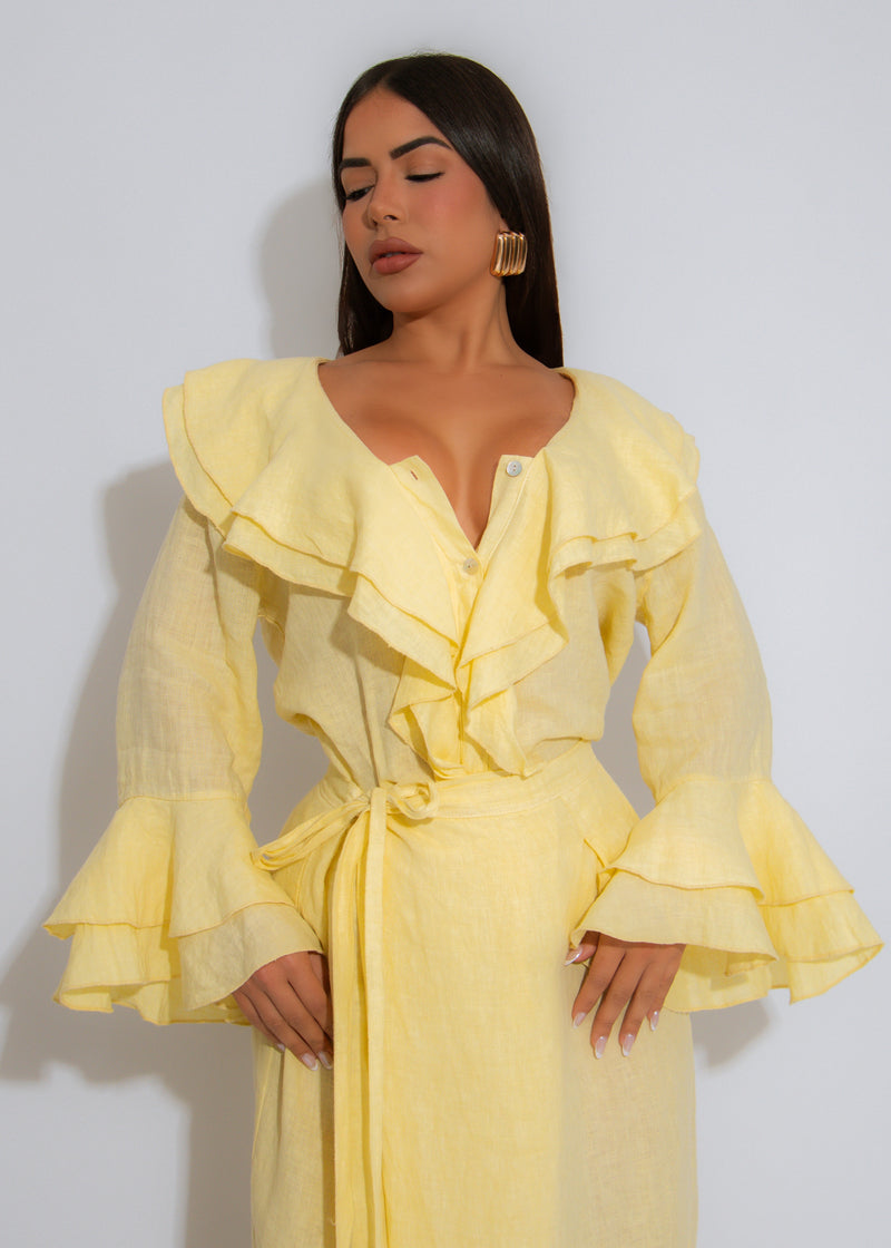 Sunset Muse Linen Long Top Yellow