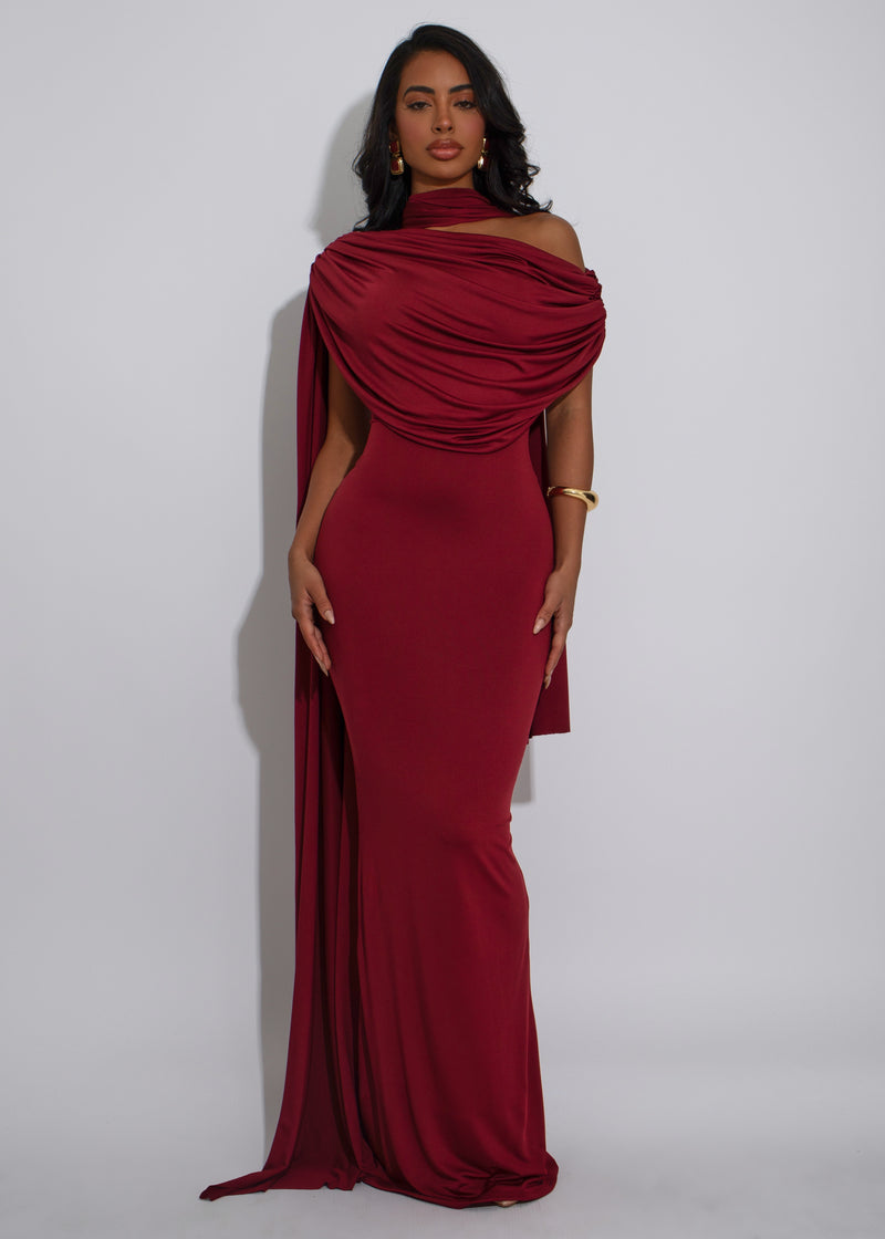 Celestial Reign Ruched Maxi Dress Red