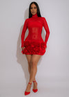 Bloom Veil Mesh Floral Mini Dress Red