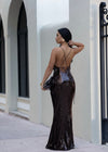 Celestial Glint Sequin Maxi Dress Brown
