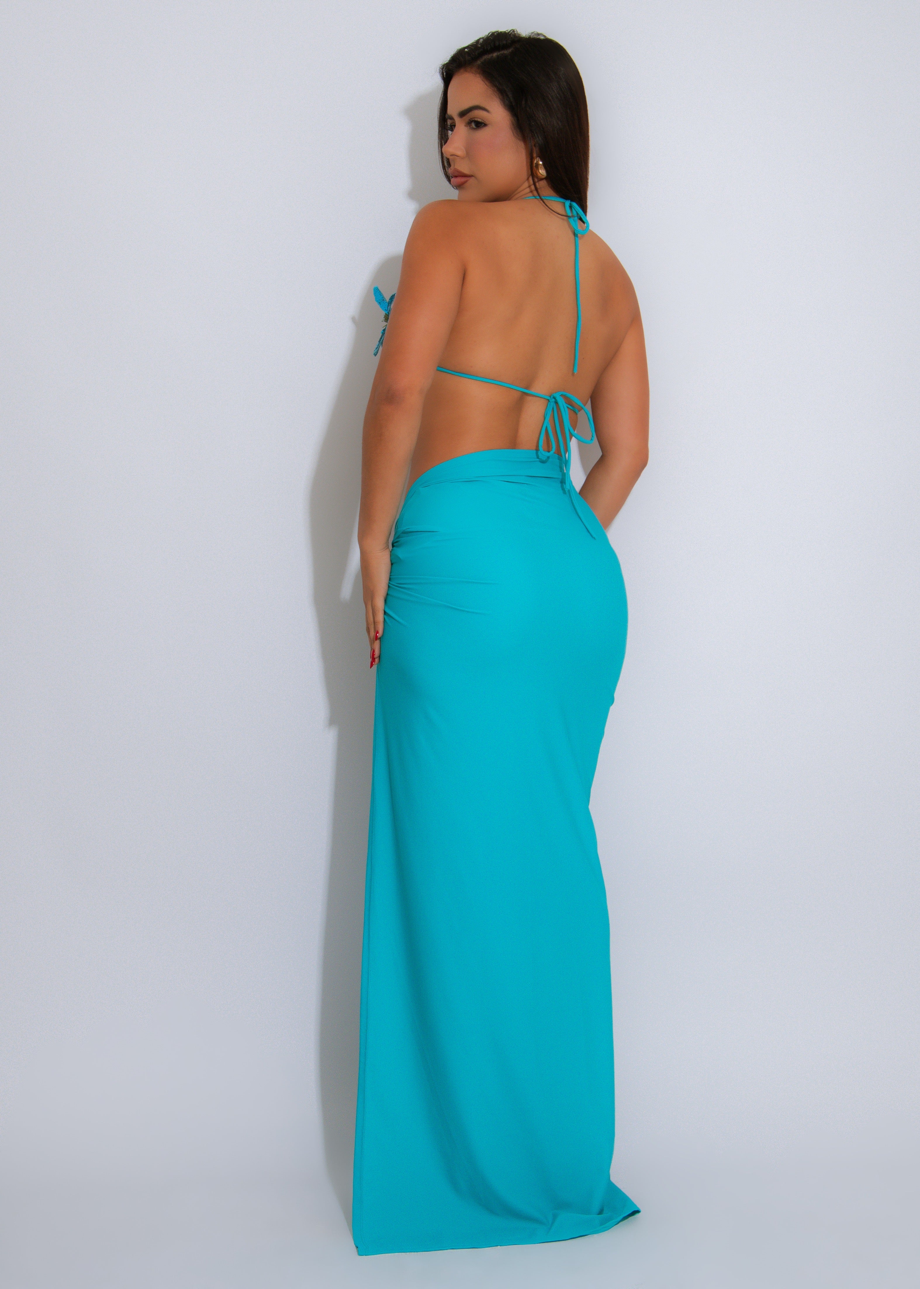 Orchid Tide Sequin Ruched Floral Bikini Set Blue