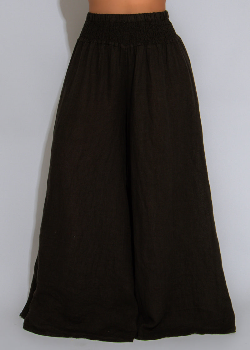 Soleil Ease Linen Ruched Pant Black