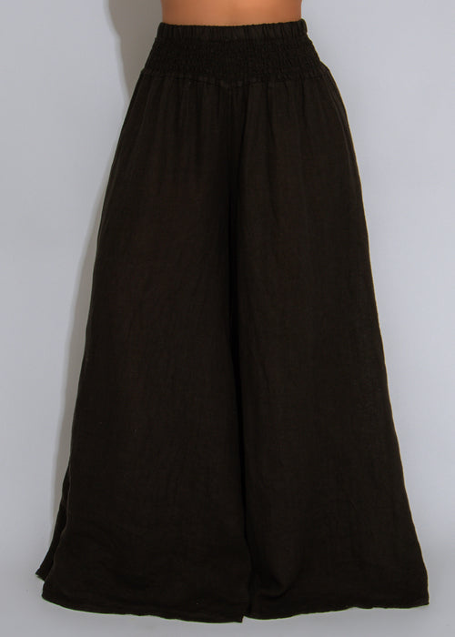 Soleil Ease Linen Ruched Pant Black
