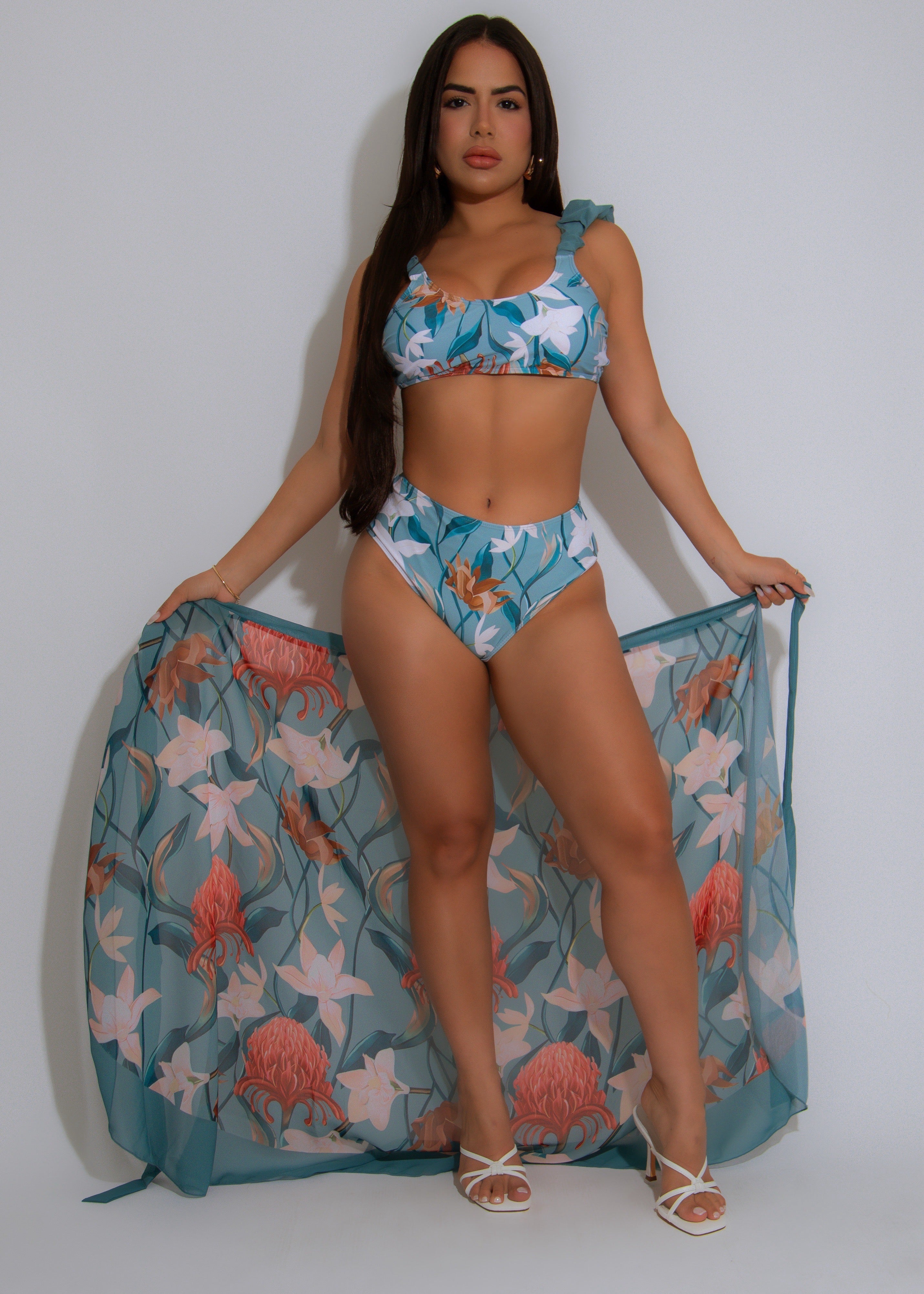 Island Bloom Floral Bikini Set Blue