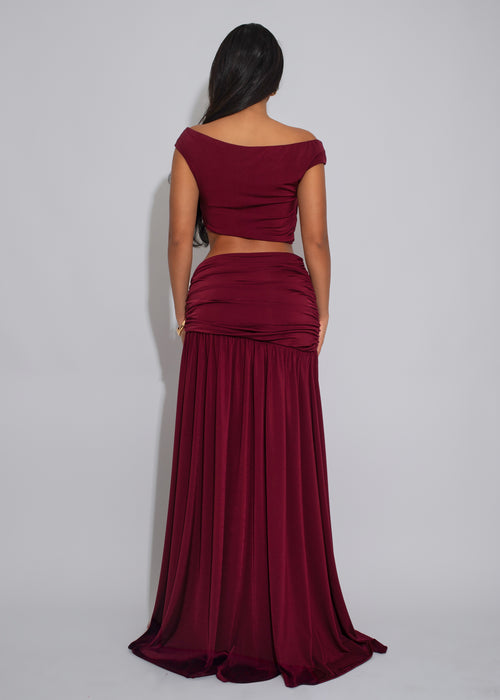 Opulence Bloom Ruched Skirt Set Red