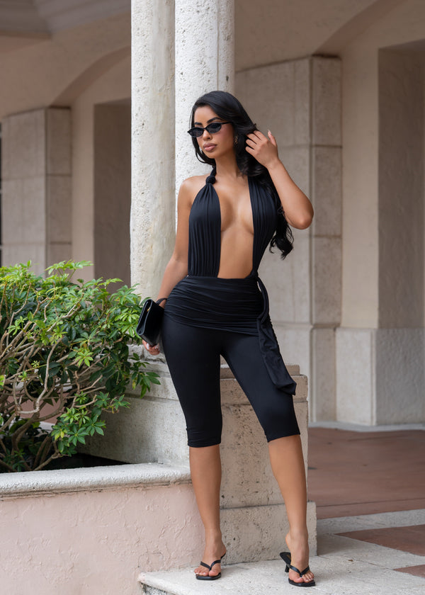 Sass Served Ruched Romper Black