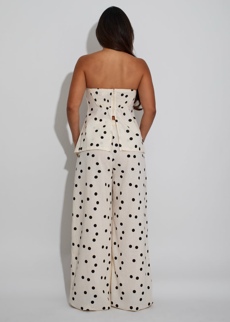 Dotted Charm Pant Set White