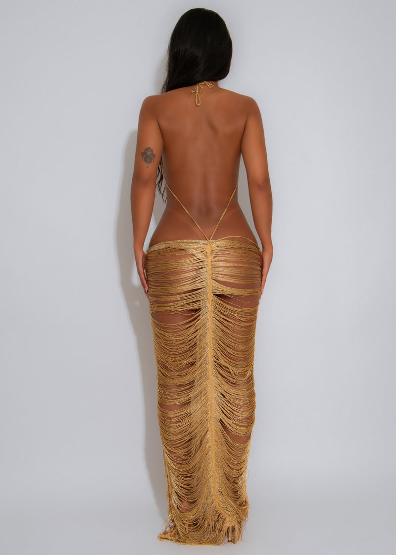 Goddess Tide Gown Shell Maxi Dress Gold