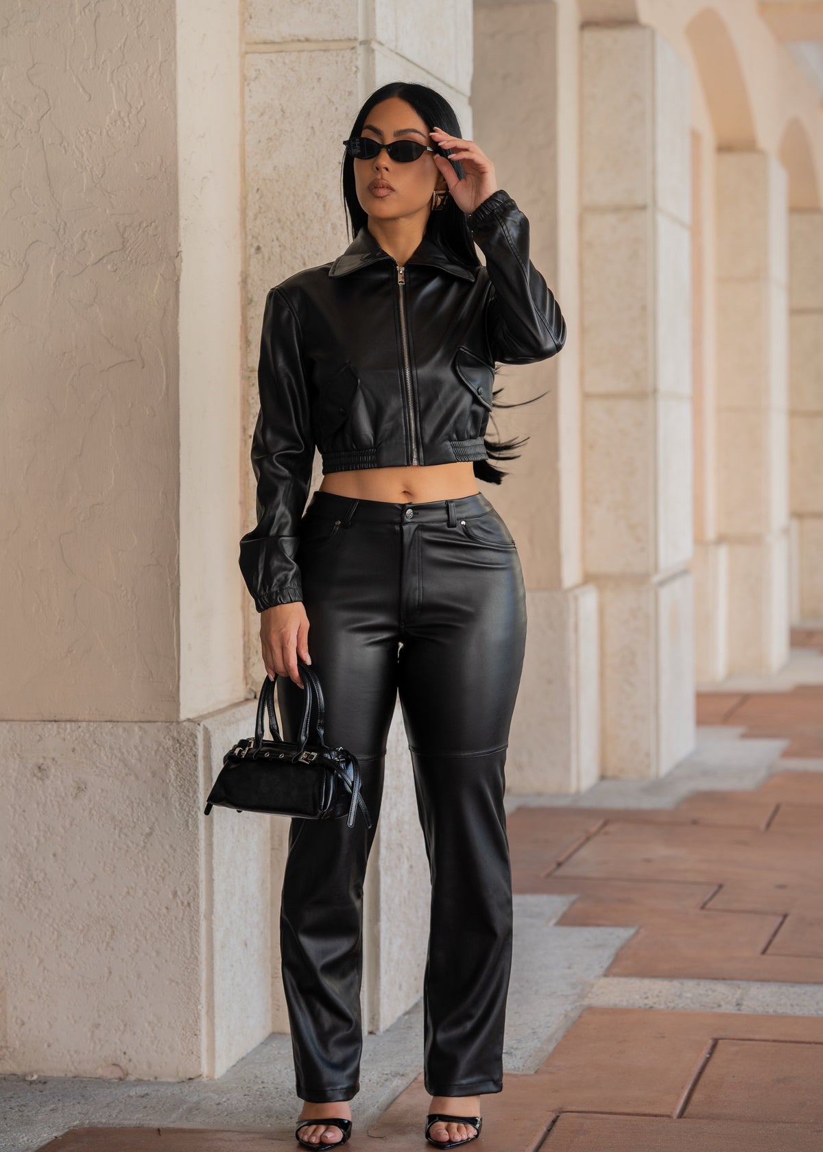 The Power Play Leather Pant Set Black