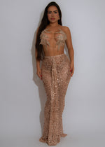 Midnight Glint Sequin Floral Skirt Set Gold
