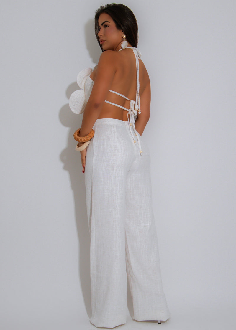 Petal Sands Crochet Floral Pant Set White