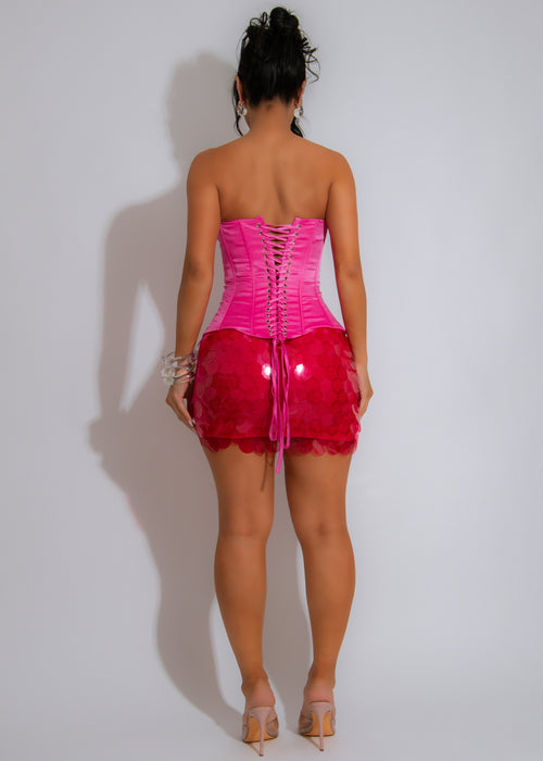 Seafoam Muse Satin Mesh Sequin Skirt Set Pink