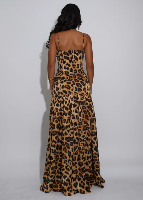 Instinctive Muse Leopard Sequin Maxi Dress Brown