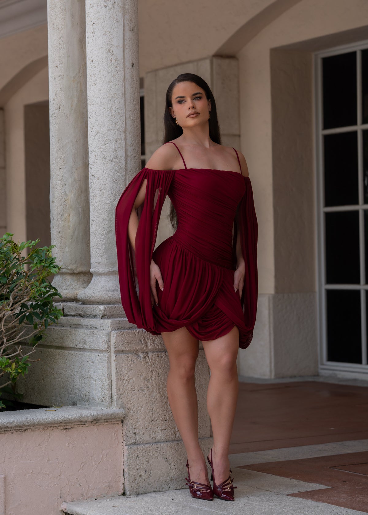 All Eyes On Her Draped Mesh Ruched Mini Dress Red