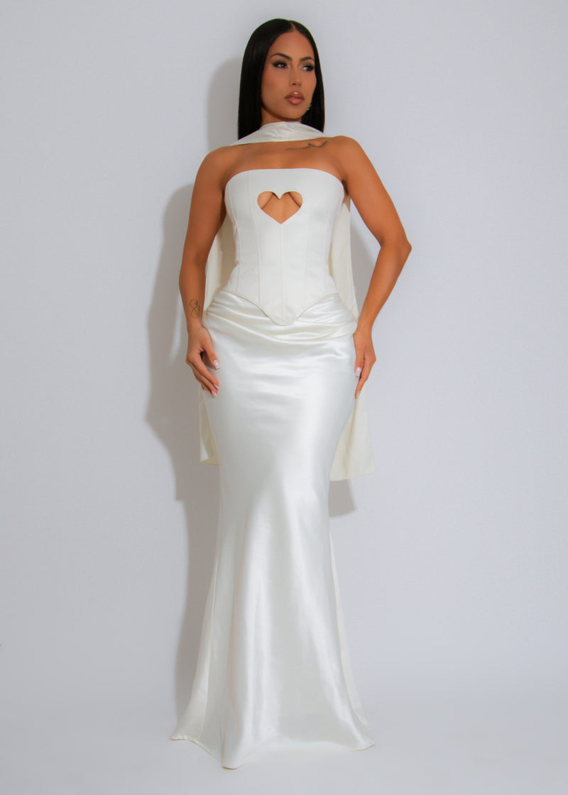 Love And Affection Corset Satin Skirt Set White