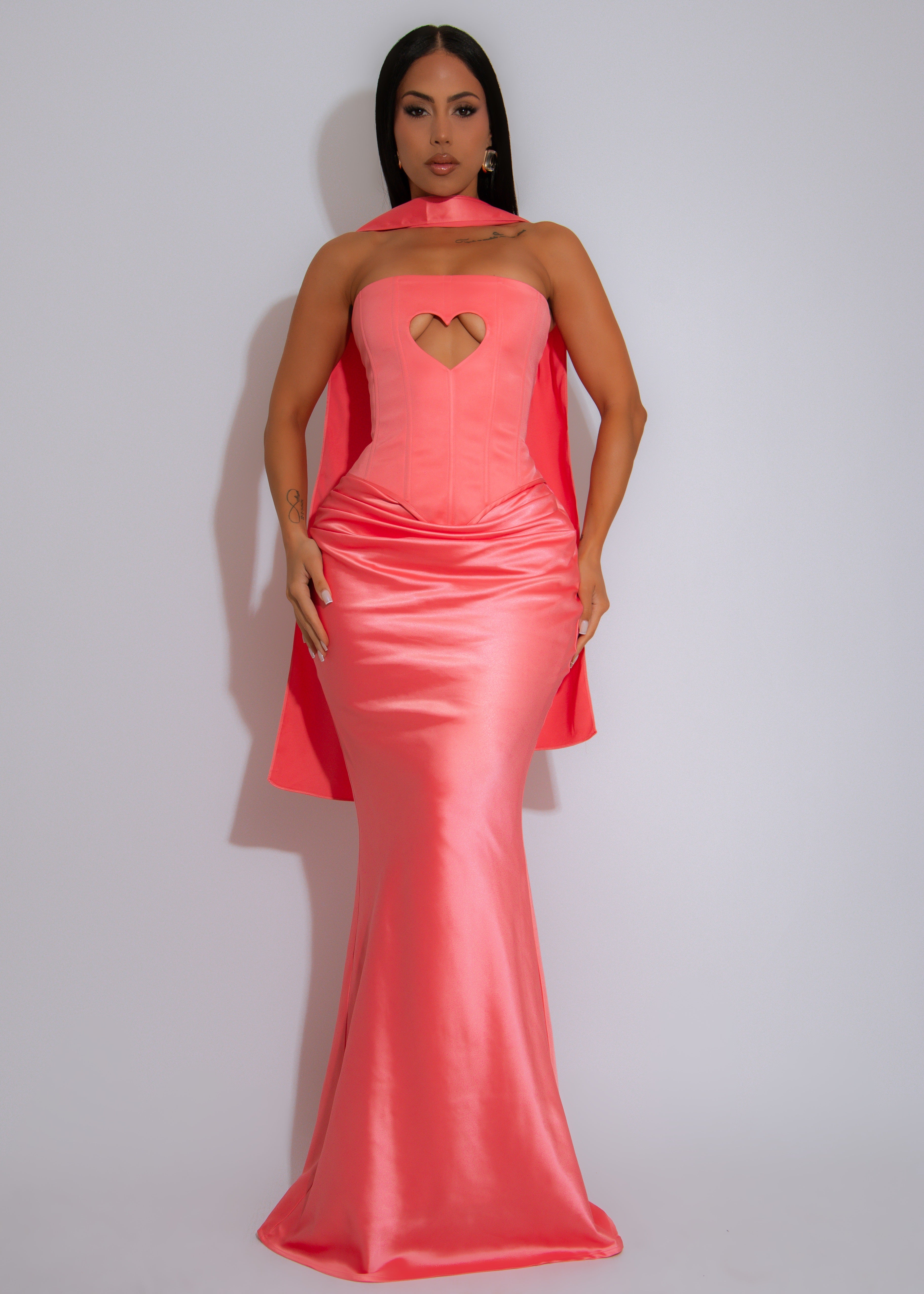 Love And Affection Heart Corset Satin Skirt Set Pink