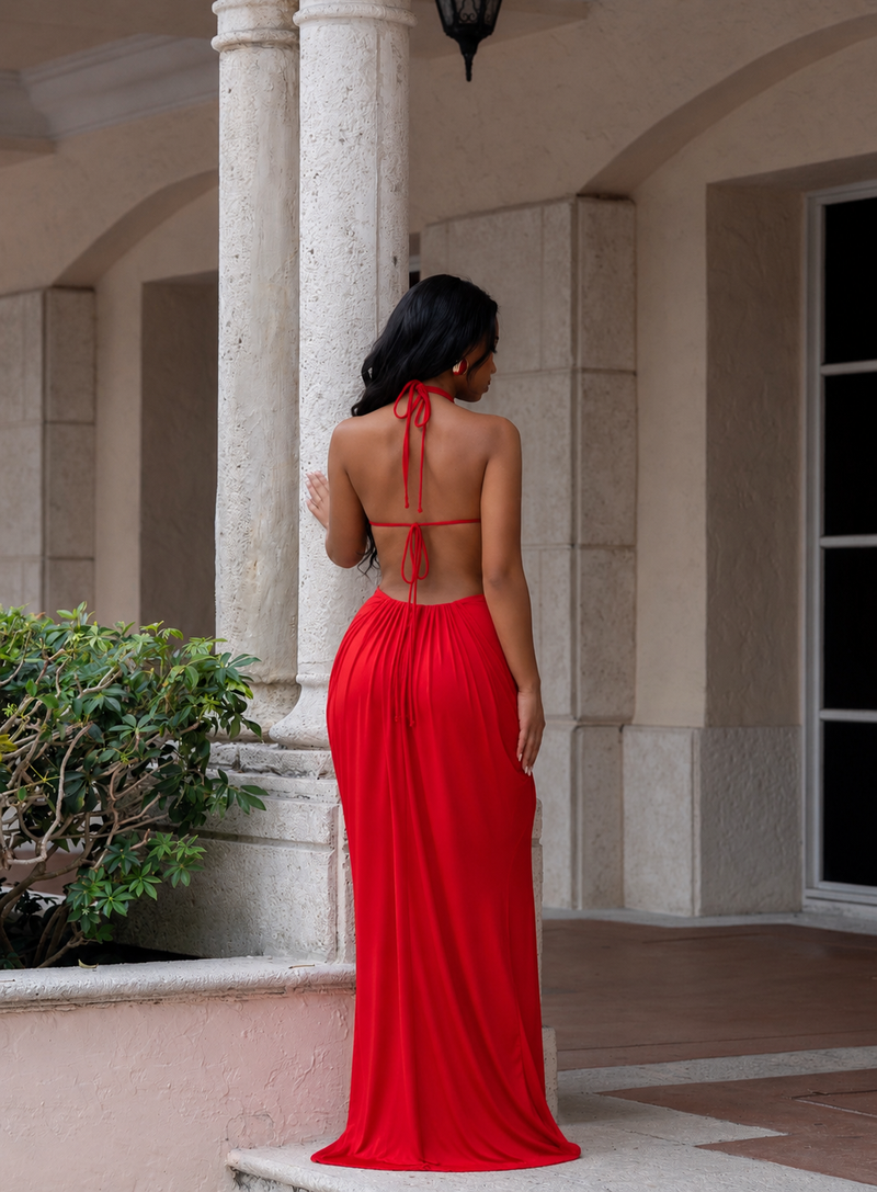 After Hours Affair Ruched Maxi Dress Red
