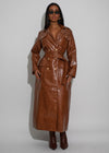 Obsidian Luxe Faux Leather Coat Brown