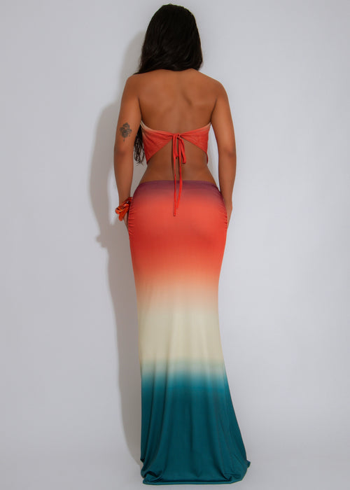 Sandswept Allure Mesh Ruched Skirt Set Orange