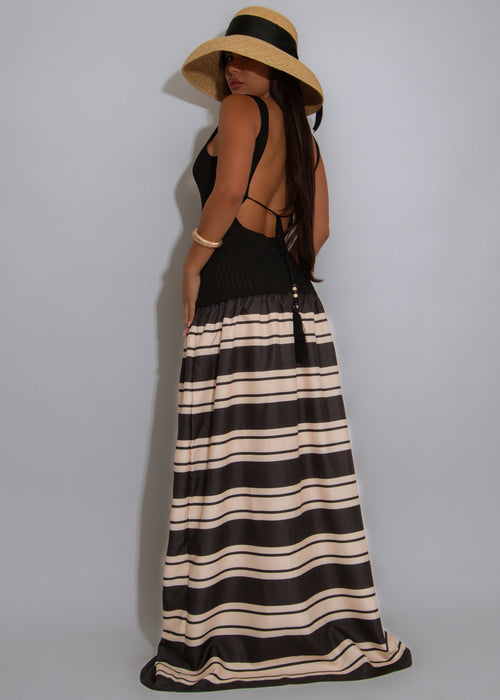 Sunset Strokes Stripes Maxi Dress Black