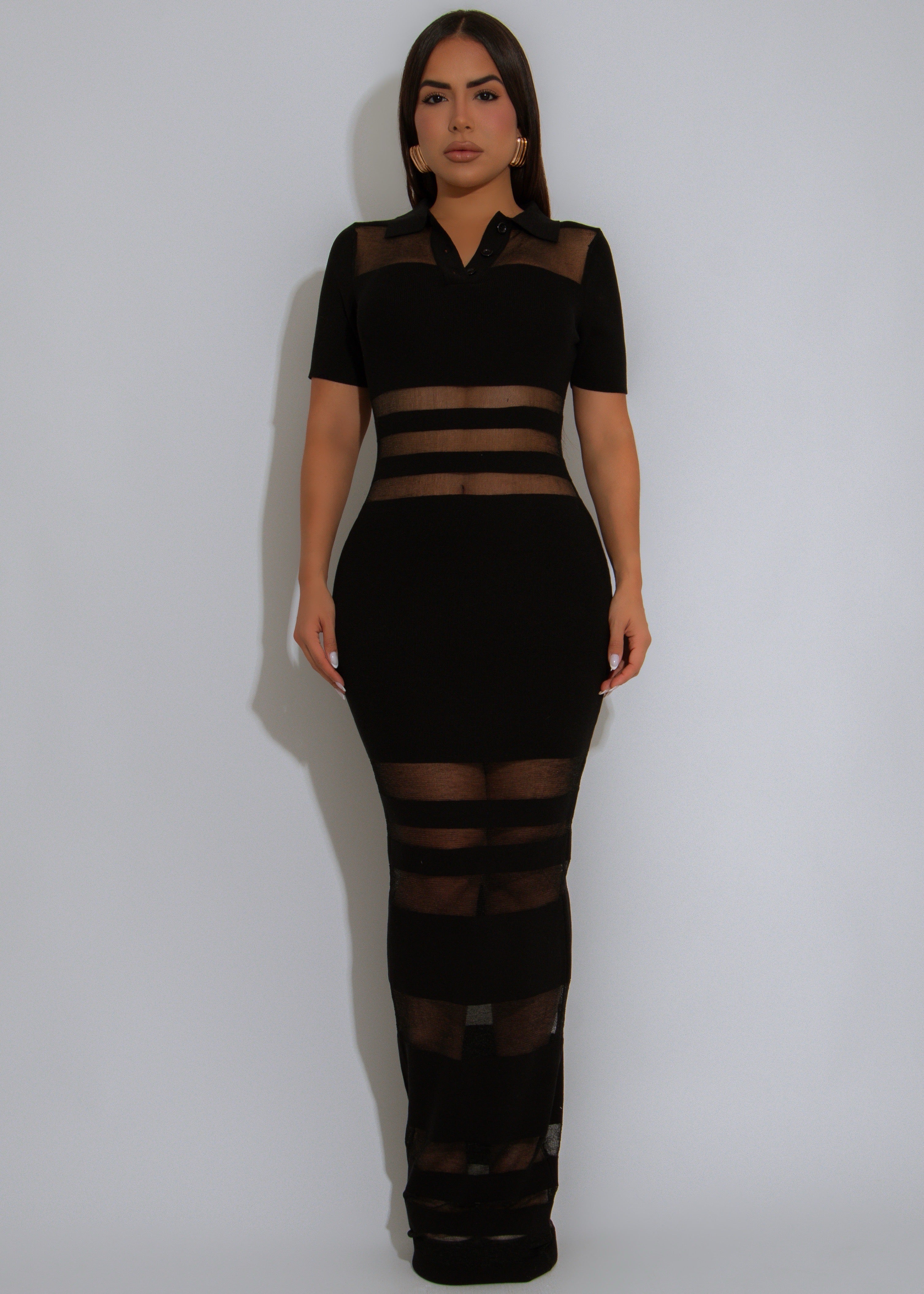 Modern Motion Mesh Maxi Dress Black