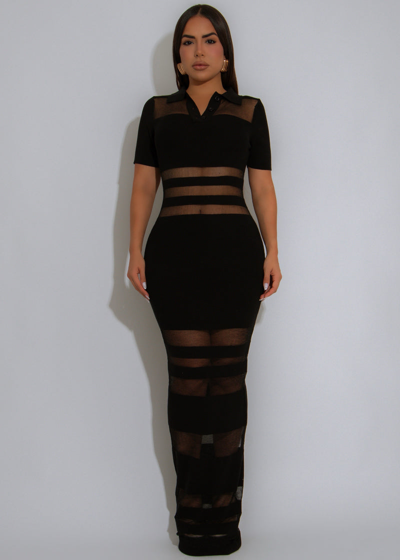 Modern Motion Mesh Maxi Dress Black