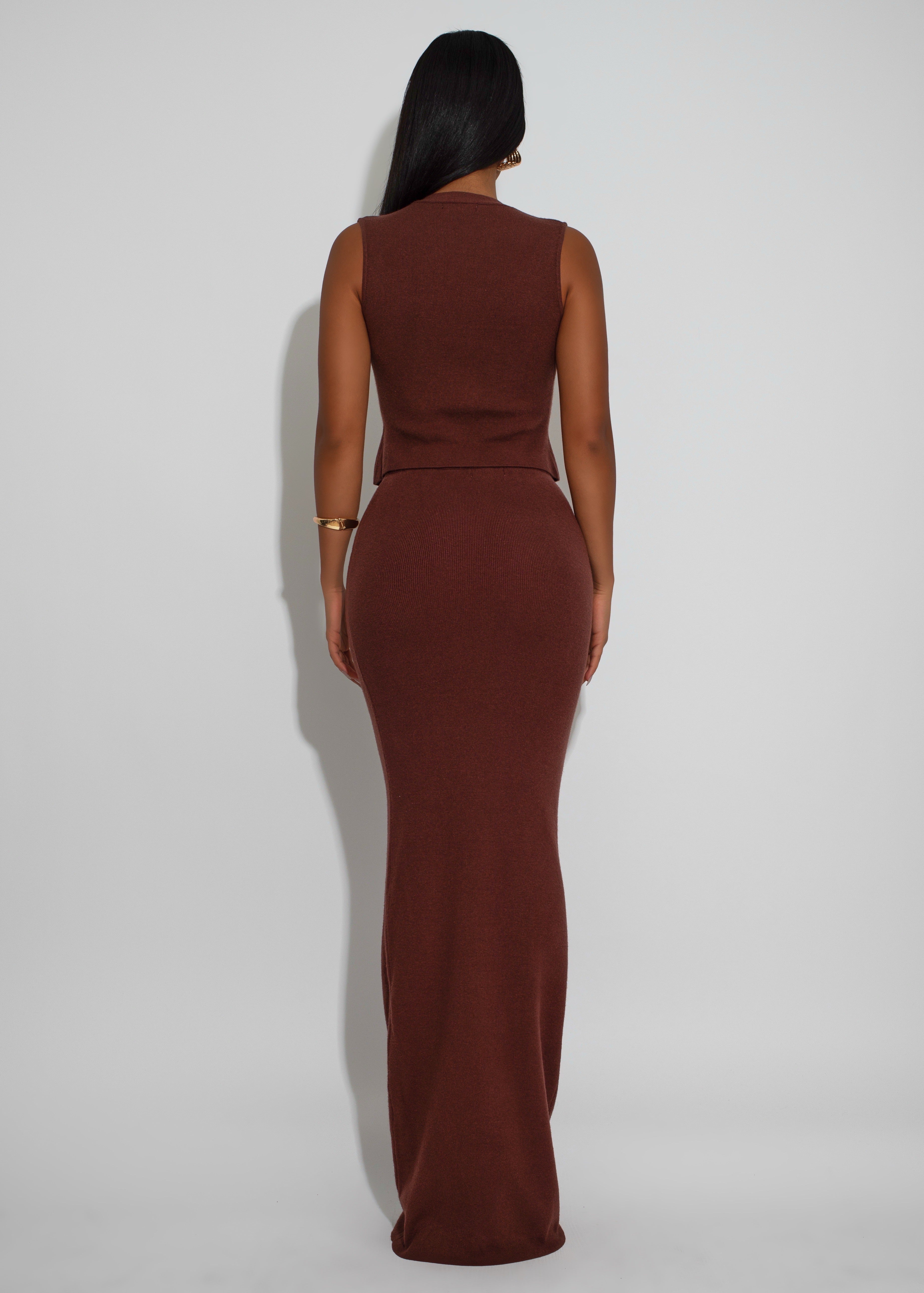 Saffron Luxe Knit Skirt Set Brown