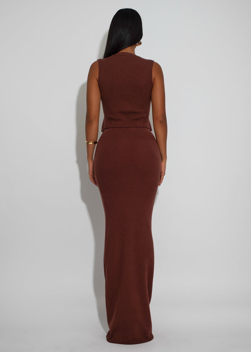 Saffron Luxe Knit Skirt Set Brown