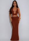 Seashore Glow Crochet Shell Maxi Dress Brown