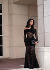 Morphe Essence Lace Ruched Maxi Dress Black