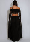 Enchanted Veil Ruched Mesh Maxi Dress Black