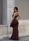 Glow Motion Ruched Maxi Dress Brown