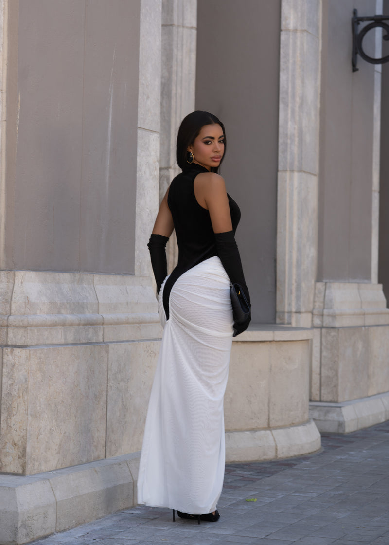 Noir Cascade Edit Velvet Mesh Maxi Dress Black