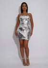 Regalia Bloom Sequin Mini Dress Silver