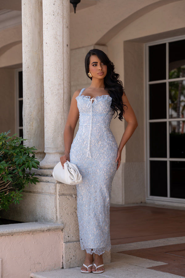 Whispered Romance Floral Midi Dress Blue