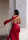 Oblique Grace Ruched Satin Maxi Dress Red
