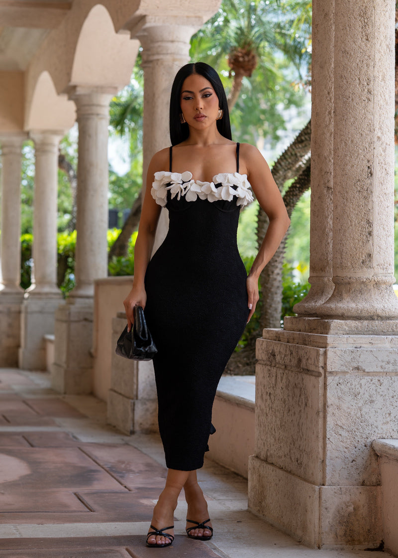 Lost In The Night Floral Midi Dress Black